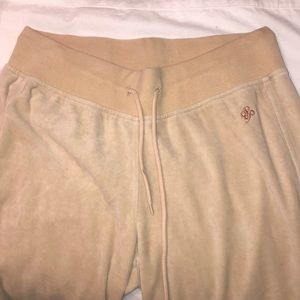 Beige Velvet Track Pants